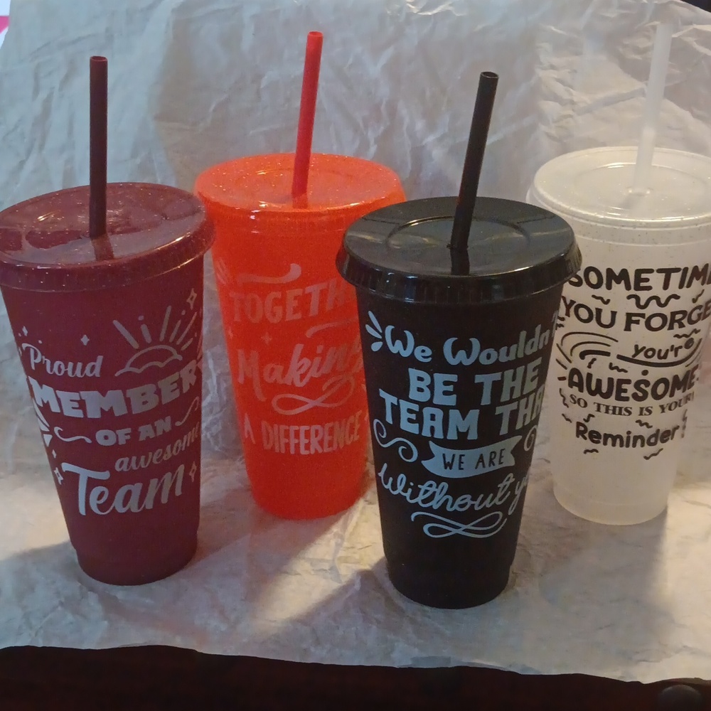 Inspirational Tumblers Cup 24 oz Plastic Coffee Mug with Lids & straws 4 ct